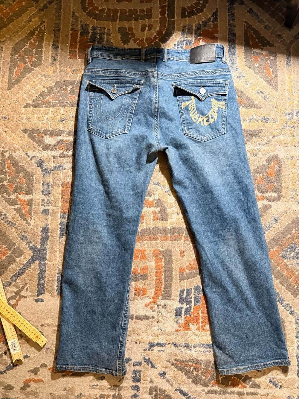 True Religion Men's Medium Wash Embroidered Straight Fit Denim Jeans